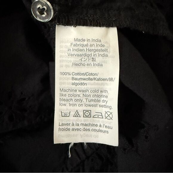 Madewell Wrap Top Womens Sz Small Black Scalloped Eyelet Floral Boho Feminine - Picture 8 of 10